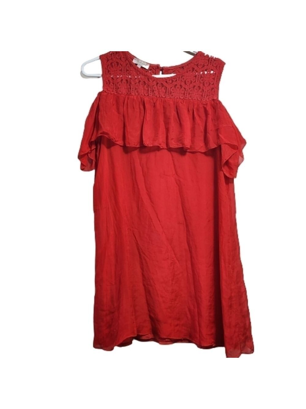 Bella umbra cold shoulder silk lace detailing midi dress color red size large